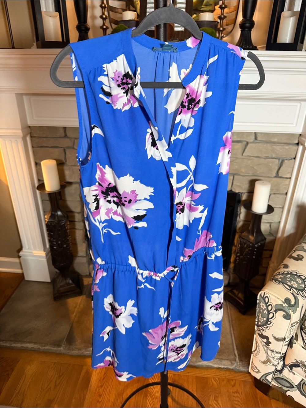 Blue Floral Sleeveless Women's Dress